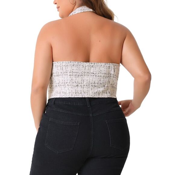 Plus Size Vintage Halter Button Down Tweed Suit Blazers Vests White - Picture 4 of 6